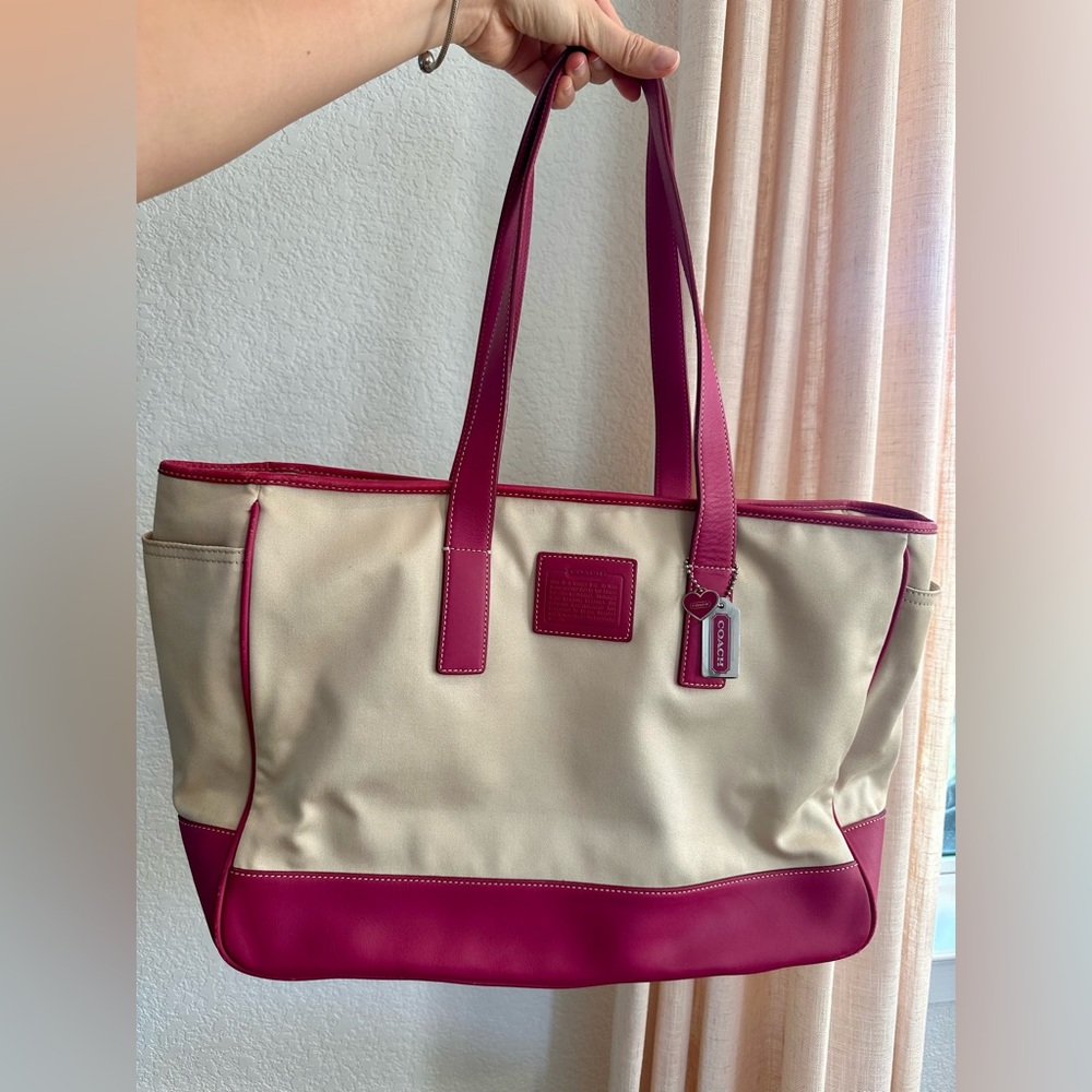 Coach Tan and Burgundy Women's Tote Bag/ baby bag